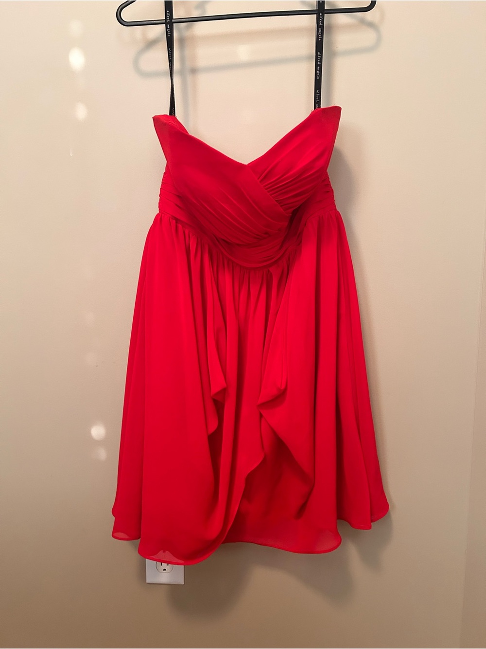 Alfred Angelo Cherry Red Strapless Chiffon Cocktail Dress